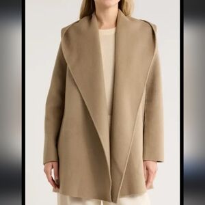 Vince Women's Hooded Wool Blend Tan Coat Size Med